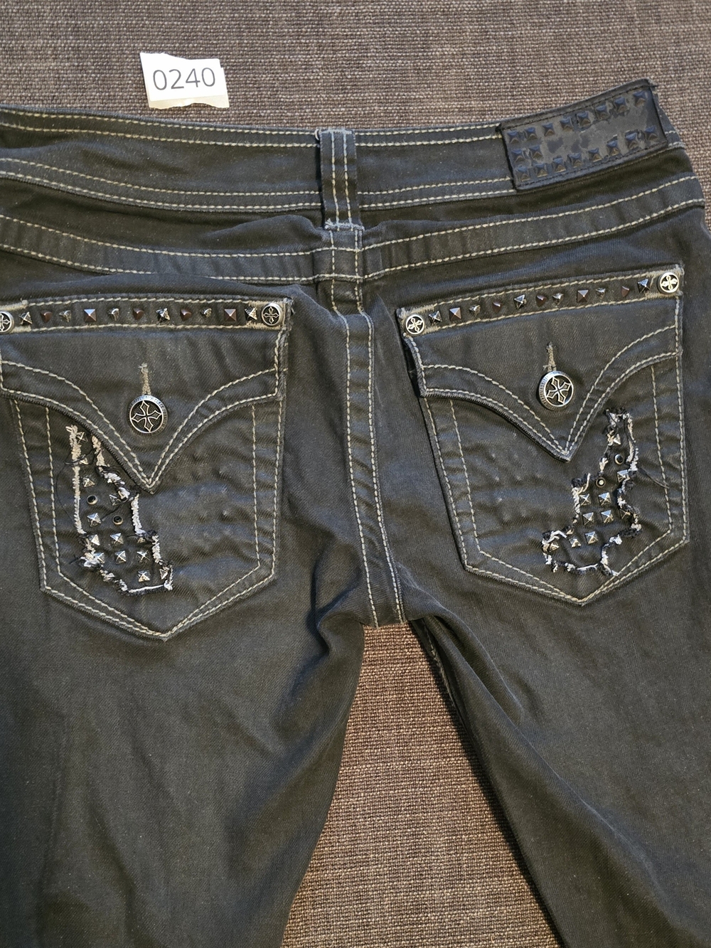 Affliction Raquel Black Studded Skinny Jeans Embroidered Back Pockets Size 27